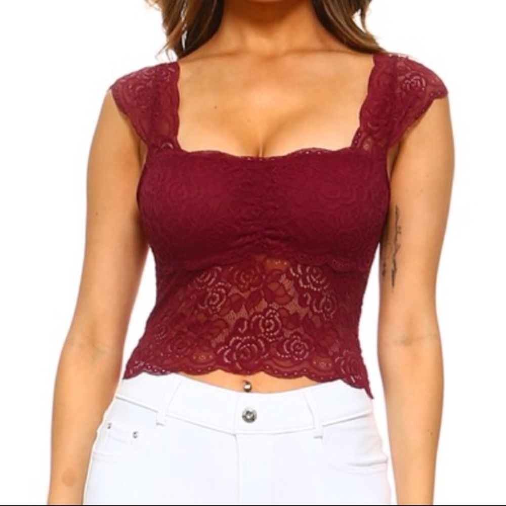 Burgundy Bralette crop top lace bra